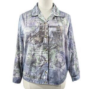 CJ Banks London Tower Bridge Paisley Button-Up Jacket Art to Wear Travel Unique